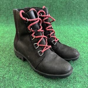 Sorel Womens Phoenix Lace Waterproof Boots NL3416-010 Size 8.5 Black Red Laces